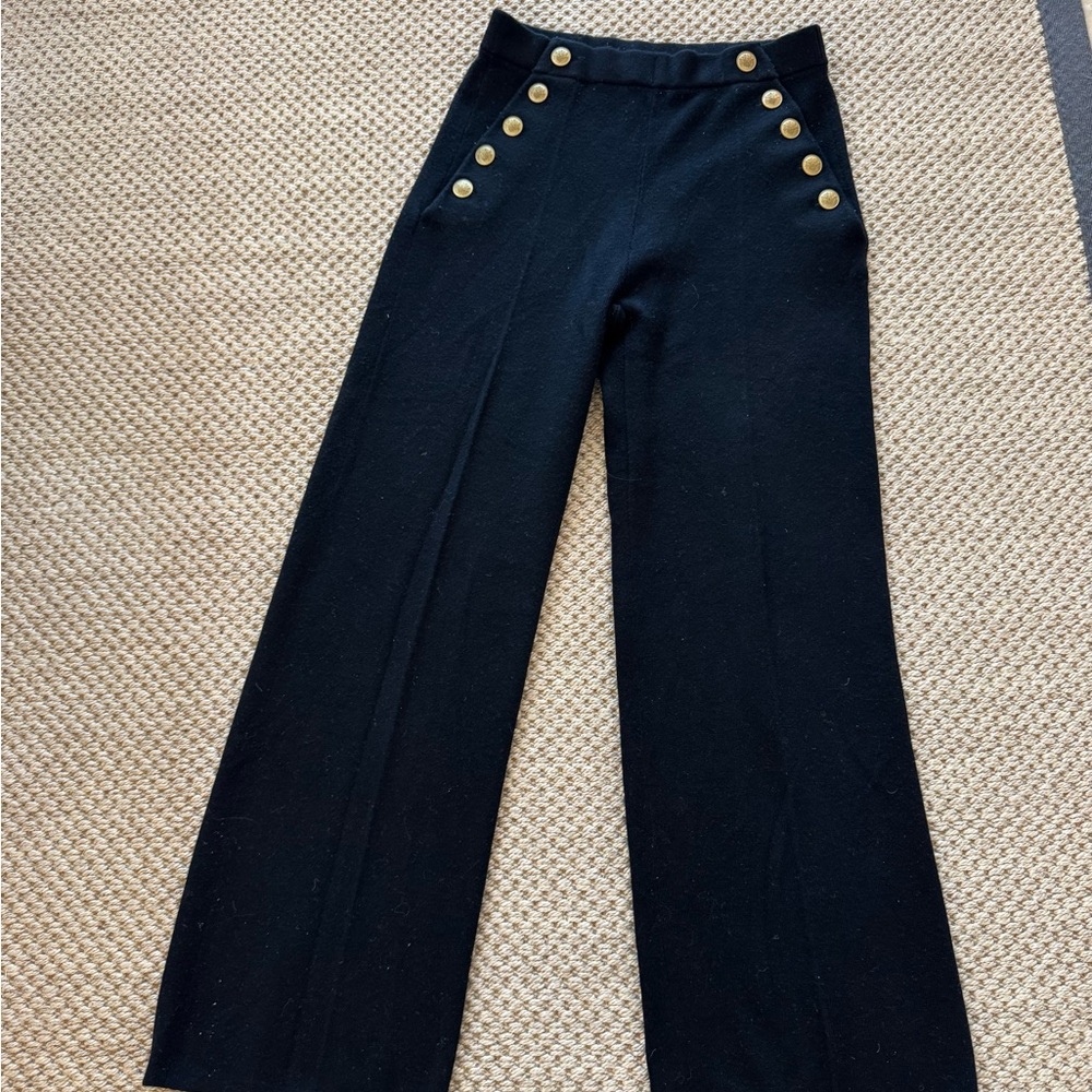 Sézane Black Knit sailor wide leg wool pants Medium